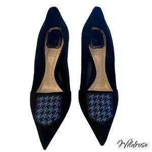 Christian Dior Black Suede Houndstooth Pointed-Toe Heels Size 41 (Fits US 10)